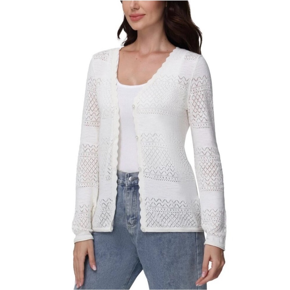 Women’s Frye Pointelle Button-Front Cardigan, Size S, EUC, Cottagecore Feminine